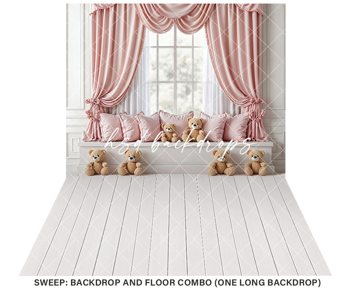 Teddy Bear Window Seat - Pink - HSD Photography Backdrops
