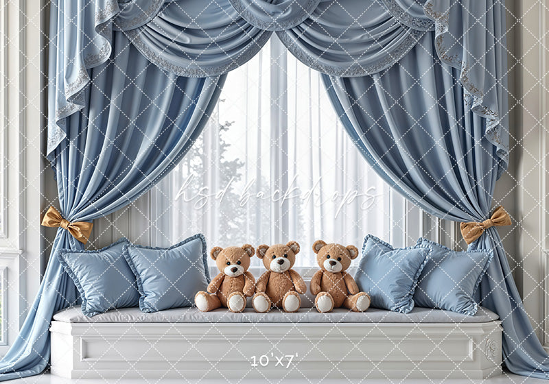 Teddy Bear Window Seat - Blue - HSD Photography Backdrops