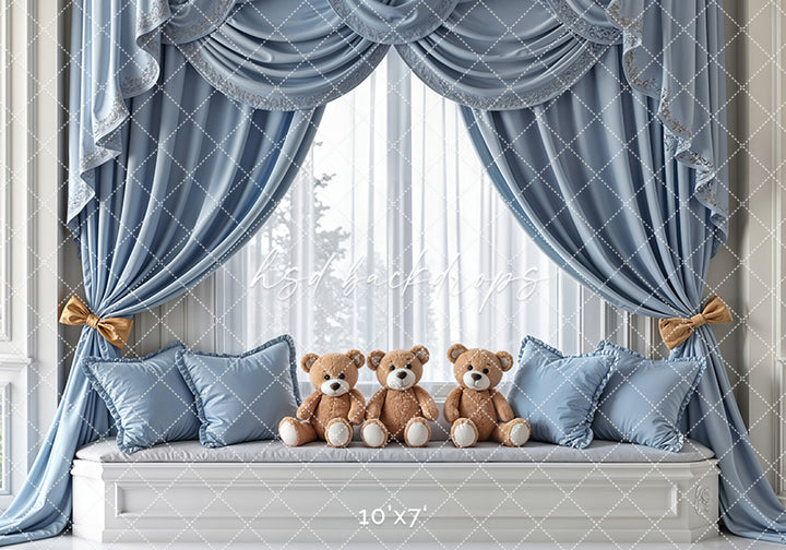 Teddy Bear Window Seat - Blue - HSD Photography Backdrops