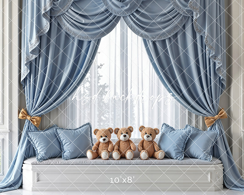 Teddy Bear Window Seat - Blue - HSD Photography Backdrops
