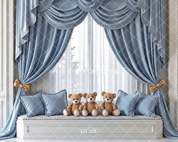 Teddy Bear Window Seat - Blue - HSD Photography Backdrops