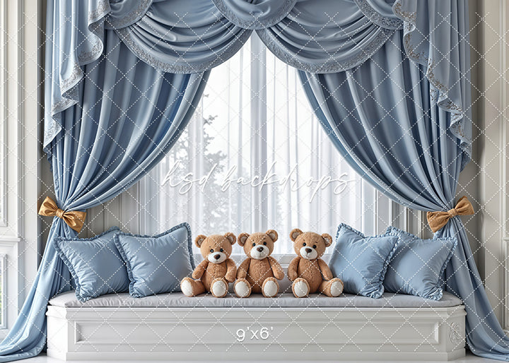 Teddy Bear Window Seat - Blue - HSD Photography Backdrops