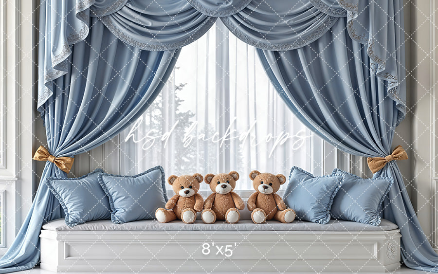Teddy Bear Window Seat - Blue - HSD Photography Backdrops