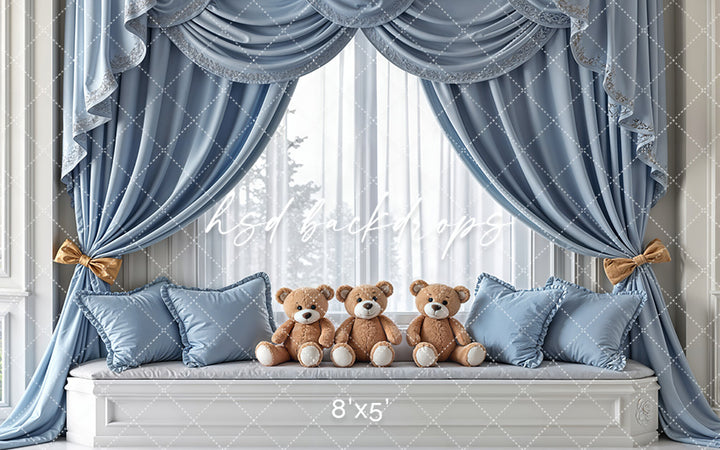 Teddy Bear Window Seat - Blue - HSD Photography Backdrops