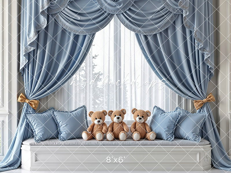 Teddy Bear Window Seat - Blue - HSD Photography Backdrops