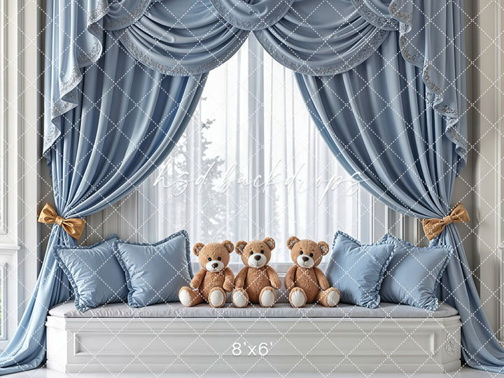 Teddy Bear Window Seat - Blue - HSD Photography Backdrops