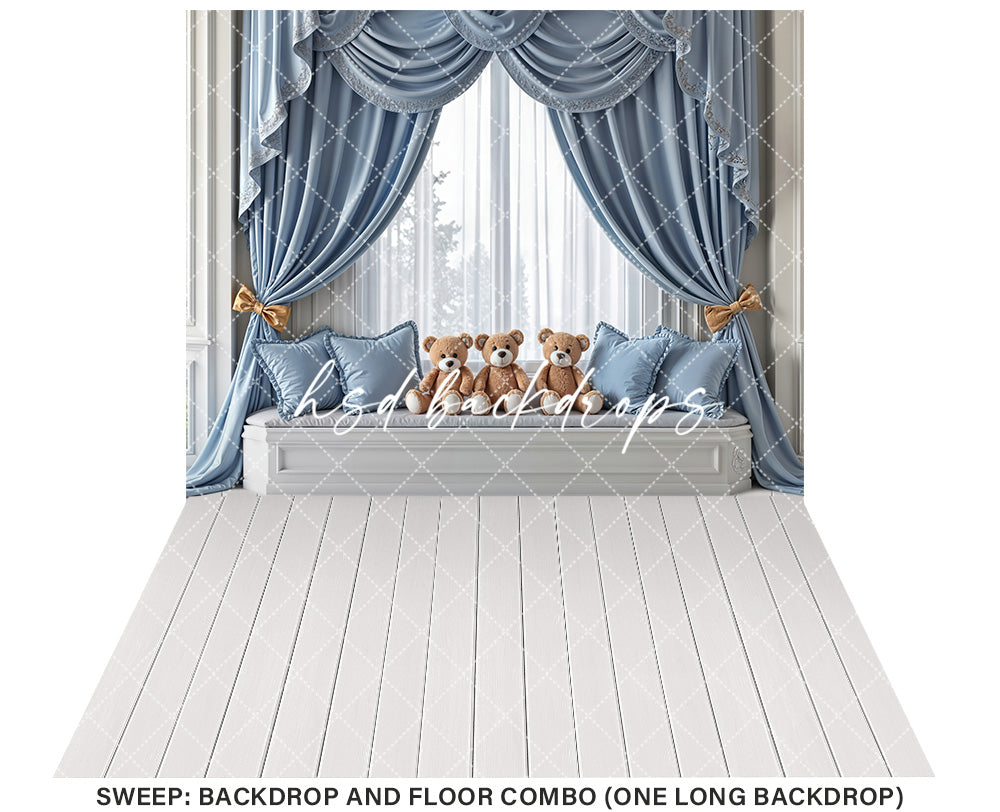 Teddy Bear Window Seat - Blue - HSD Photography Backdrops