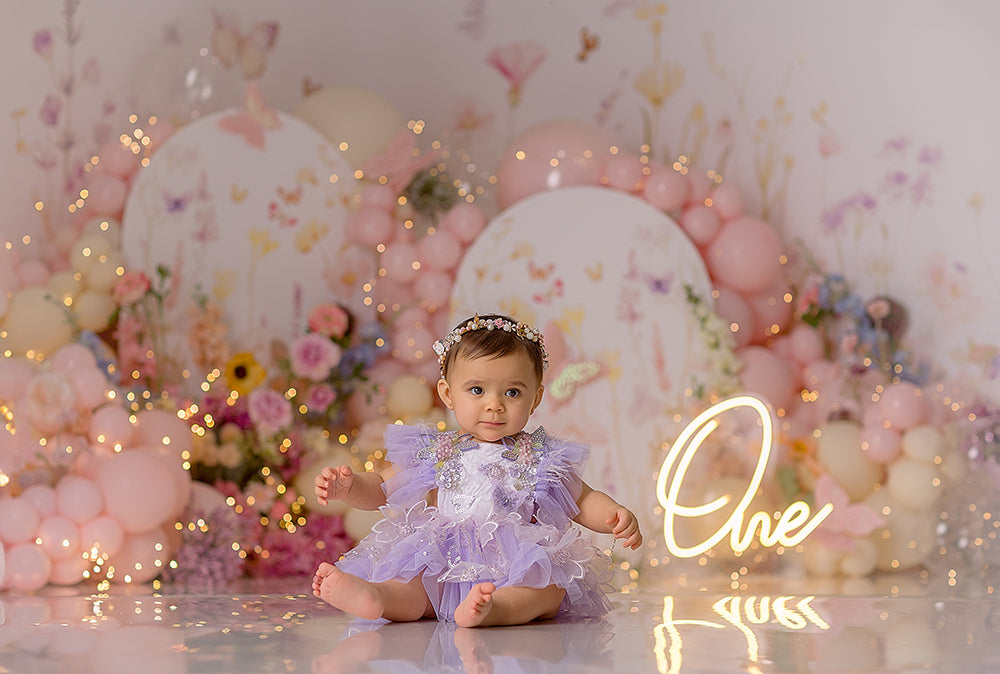 Wildflower birthday cake smash photo backdrop