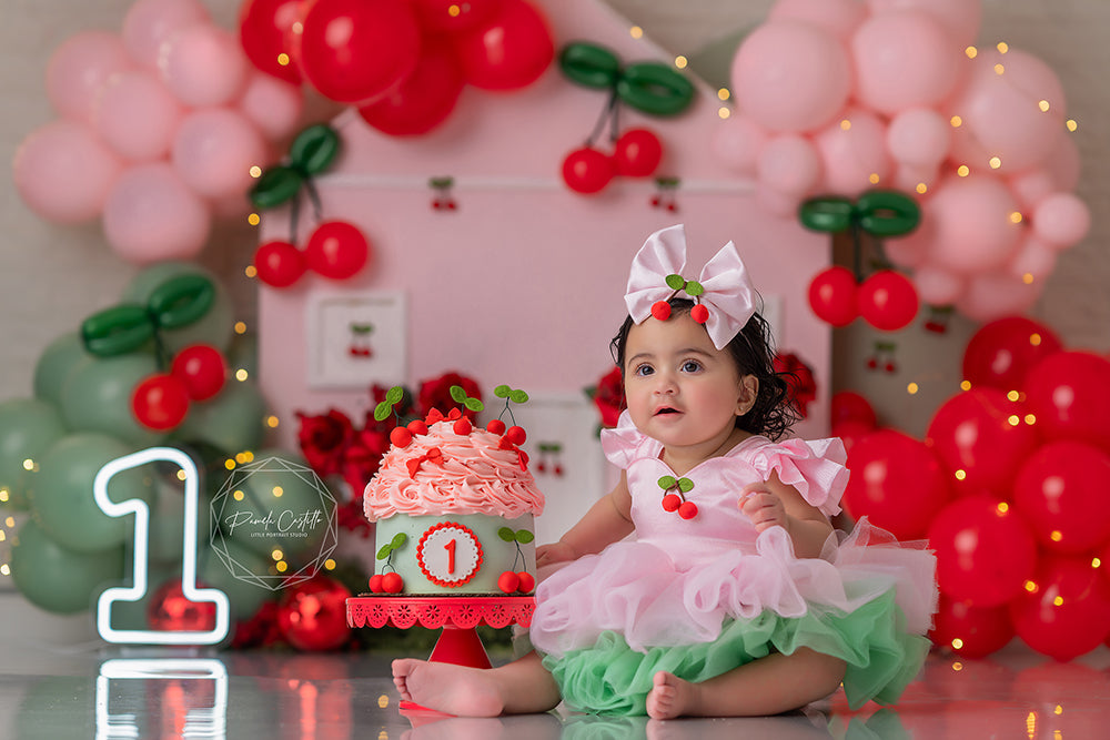 cherry first birthday cake smash backdrop