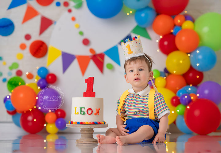 colorful cake smash backdrop boy