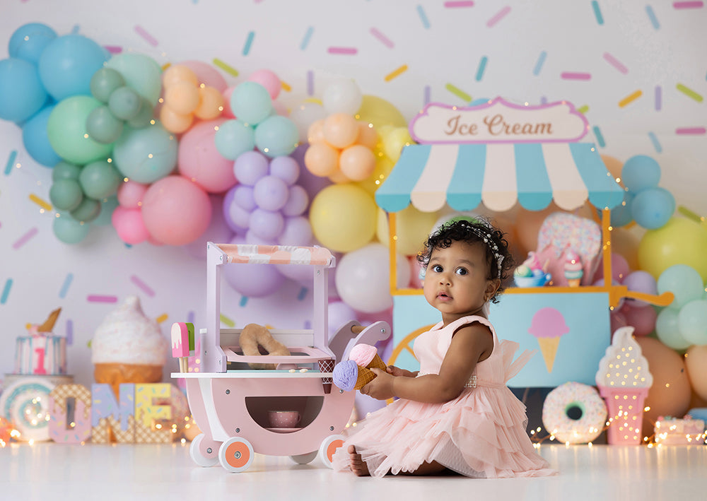 The Sweetest One Ice Cream Birthday Cake Smash Photo Backdrop Girl