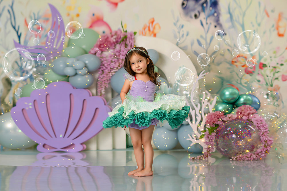 Under the Sea Cake Smash Birthday Photography Backdrop Girl