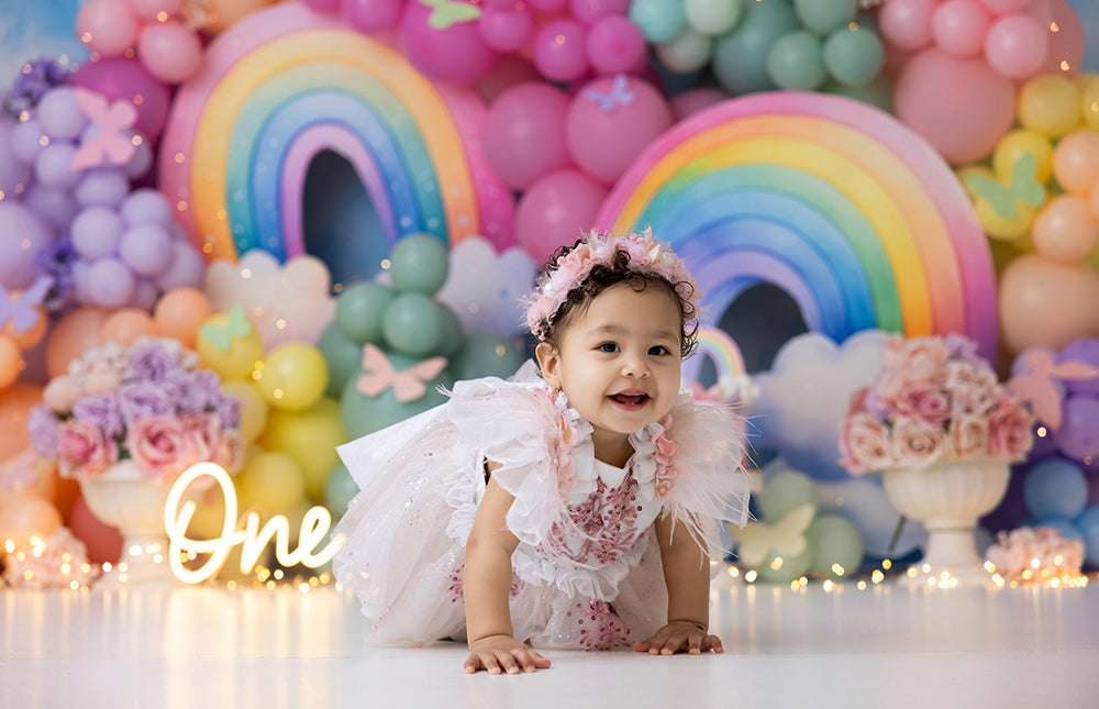 Color Me Happy Pastel Rainbow Cake Smash Birthday Backdrop