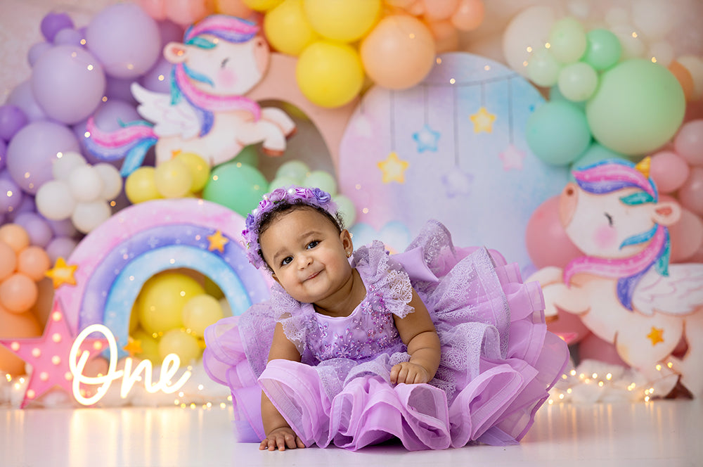 Glitter Gallop Pony Theme 1st birthday cake smash photo background