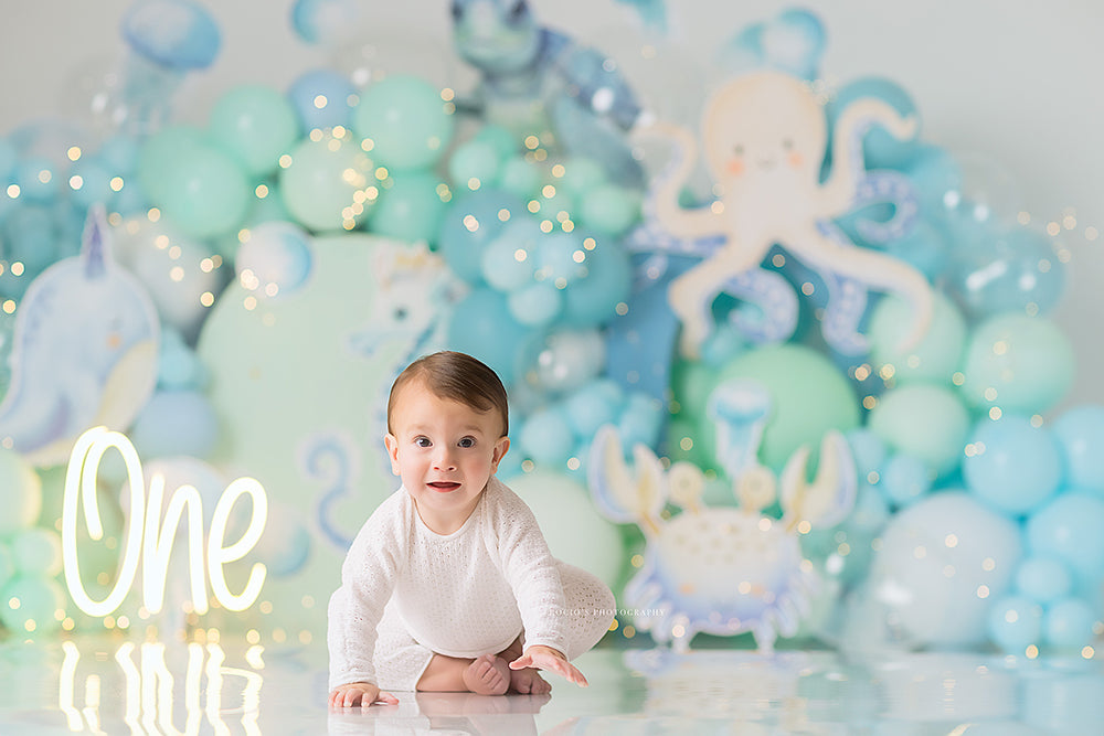 Aquatic Adventures sea Backdrop for Birthday Cake Smash Photos