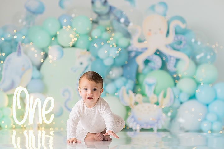 Aquatic Adventures sea Backdrop for Birthday Cake Smash Photos