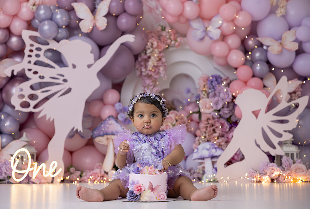 Enchanted Fairies 1st birthday Cake Smash Photo Background
