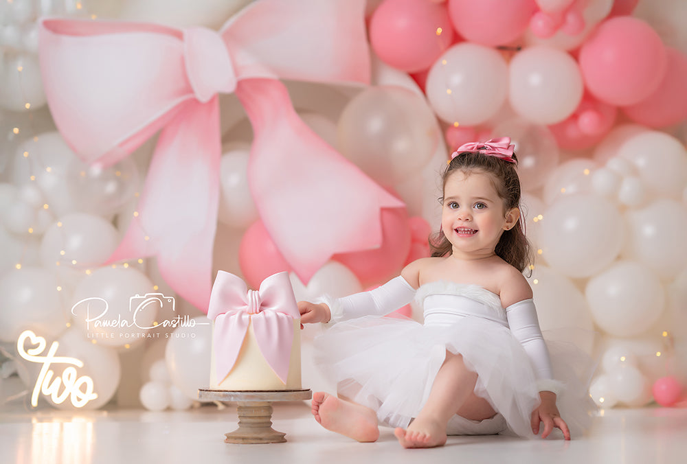 Large Pink Bow Cake Smash Backdrop for Girls