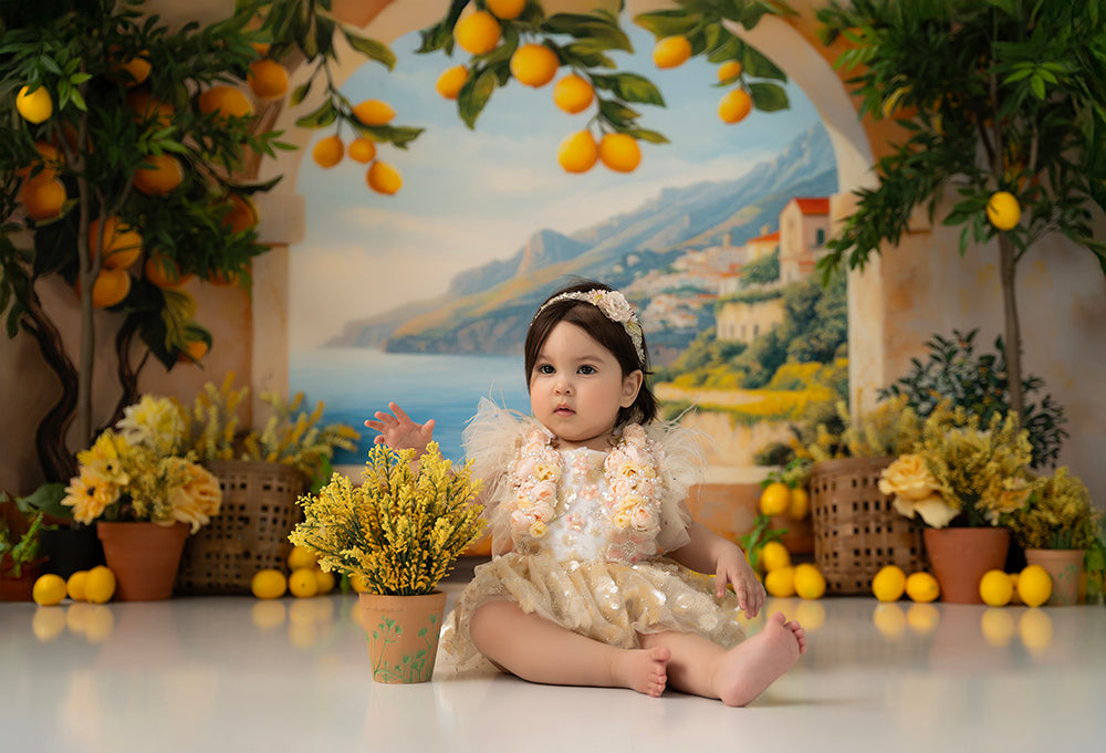 Summer Lemon Villa Cake Smash Photo Backdrop for Girls