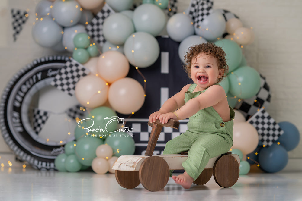 Ready, Set, Go! Racing theme Boys Cake Smash Photo Backdrop