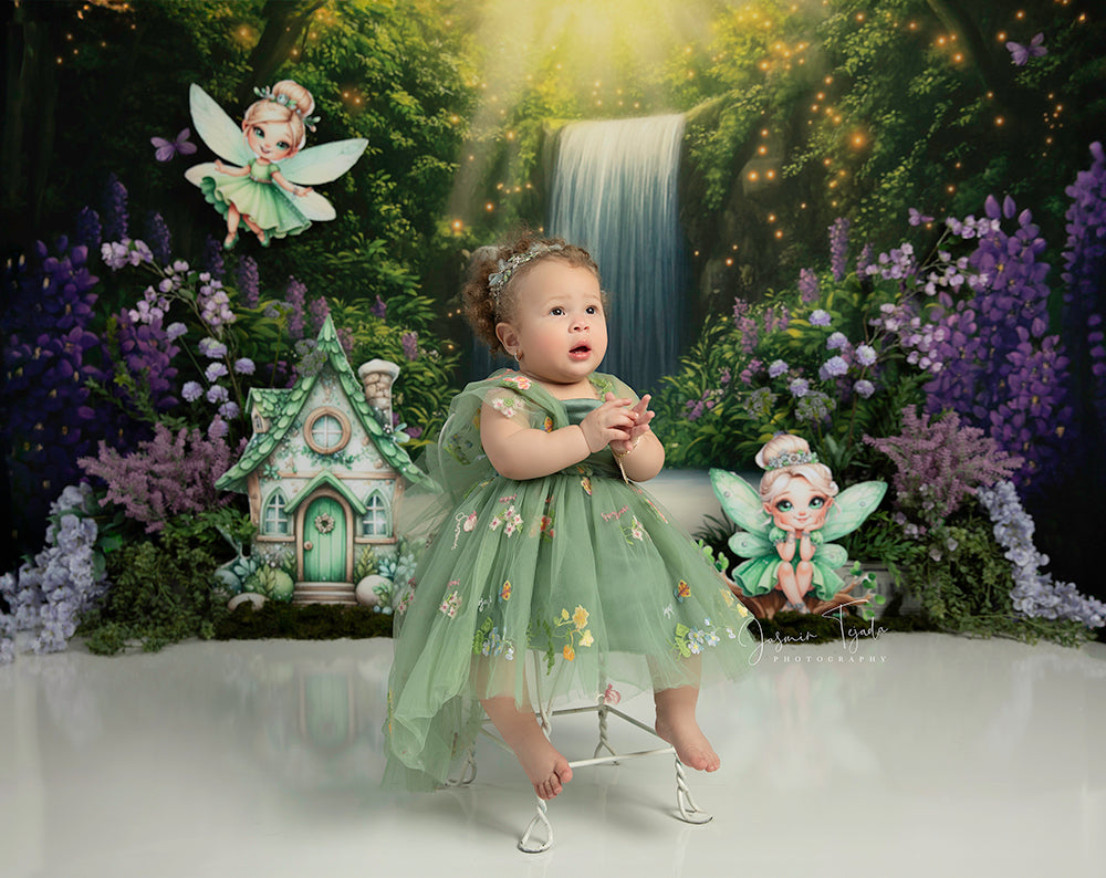 Whimsical Waterfall Fairy Themed Cake Smash Backdrop for Girls