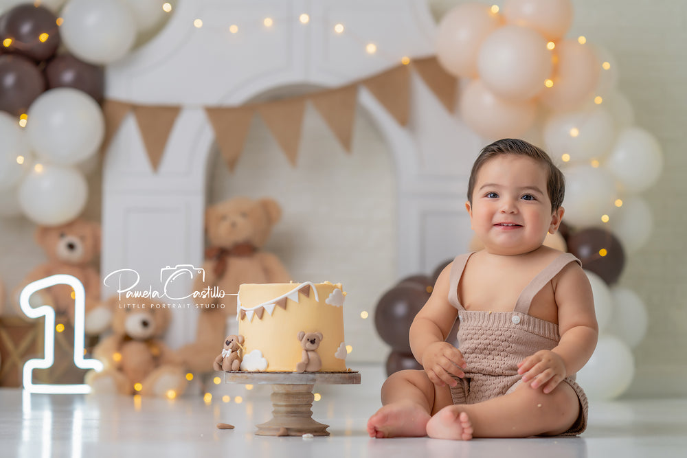 Beary Sweet Birthday Teddy Bear Cake Smash Birthday Backdrop for Boys