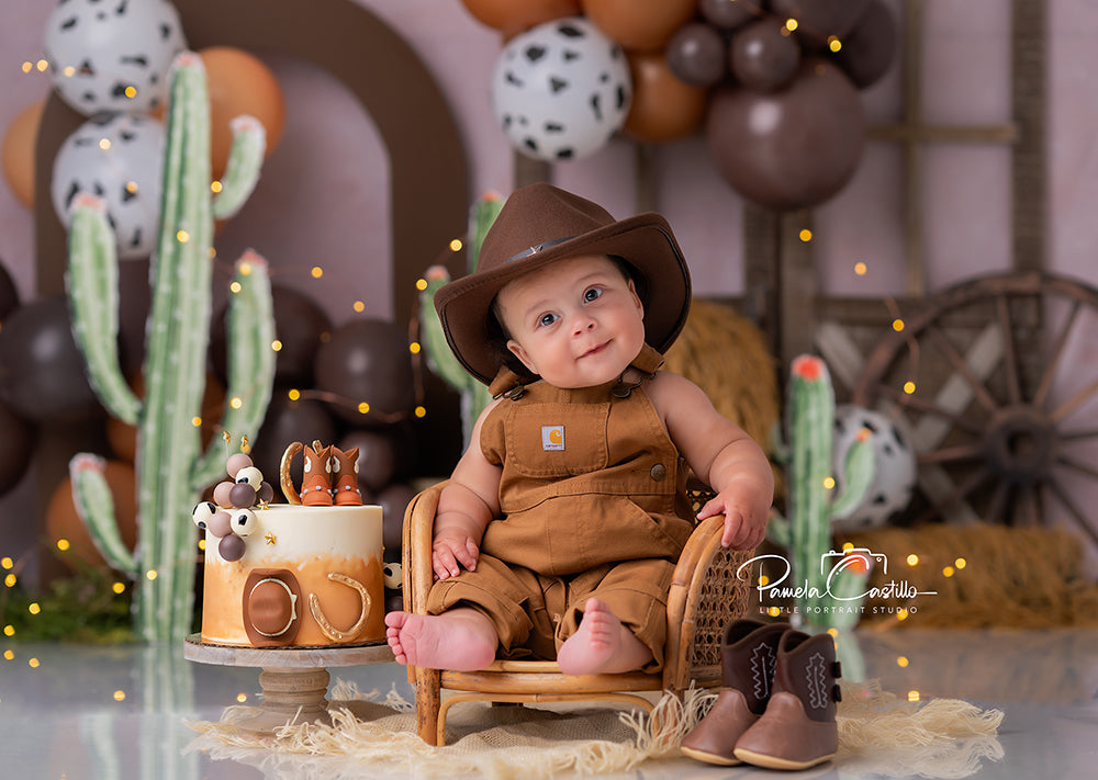 Little Buckaroo Cowboy Cake Smash Birthday Photo Backdrop for Boys