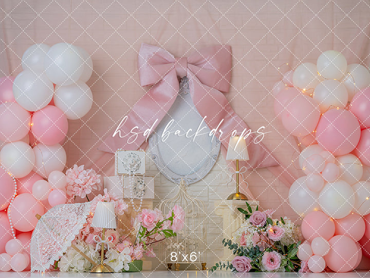 Blush Bow Celebration – Pink Balloon Party Photography Backdrop