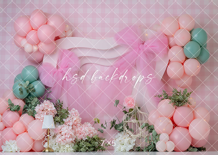 Pink Tulle Garden Party – Gingham Birthday Photography Backdrop
