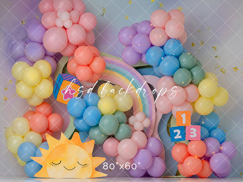 Rainbow Learning Dreams – Pastel Balloon Cake Smash Backdrop