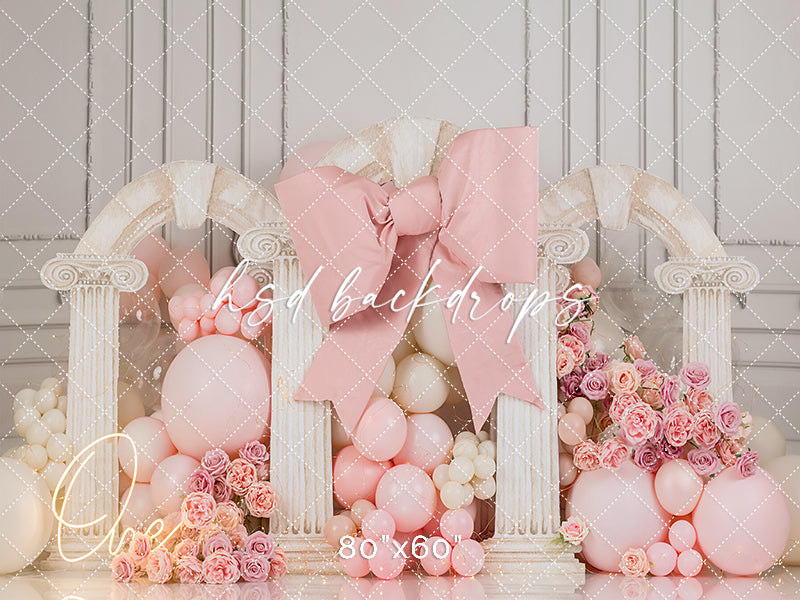 Blush Elegance Bow Arch – Pink Balloon Birthday Backdrop
