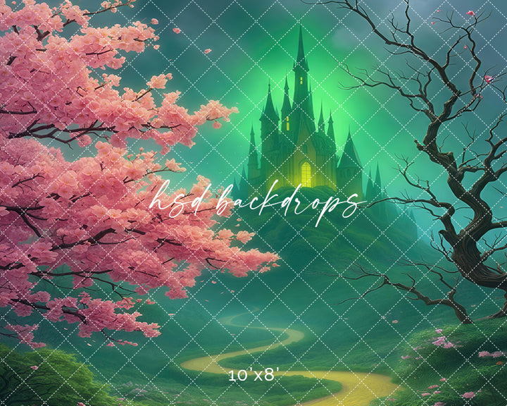 Emerald Castle Fantasy Photography Backdrop – Enchanted Fairytale Scene