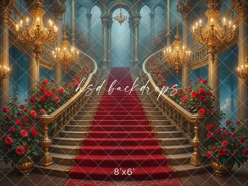Enchanted Ballroom Staircase – Belle Fairytale Photography Backdrop