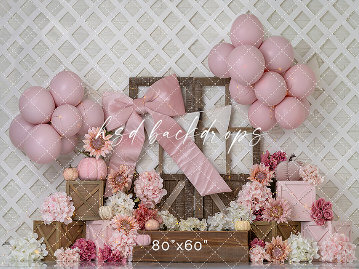 Blush Harvest Bow – Fall Floral Cake Smash Backdrop