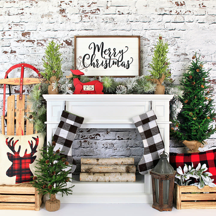Plaid Christmas Fireplace - HSD Photography Backdrops