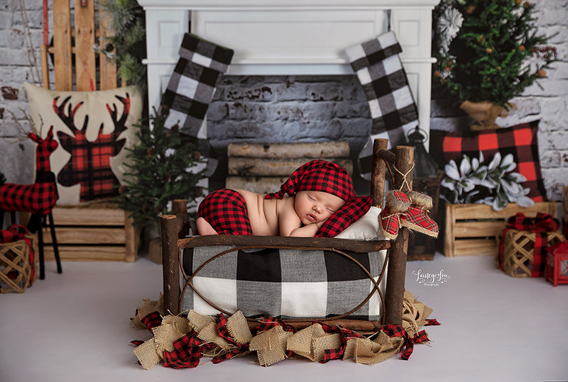 Plaid Christmas Fireplace - HSD Photography Backdrops