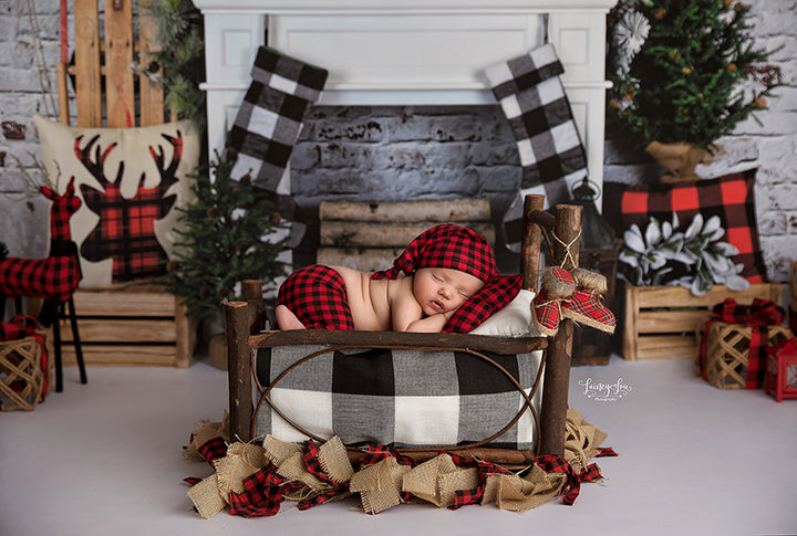 Plaid Christmas Fireplace - HSD Photography Backdrops