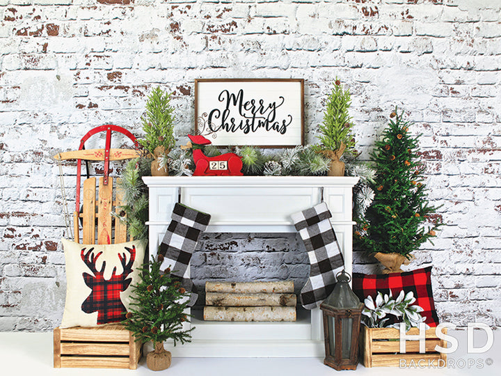 Plaid Christmas Fireplace - HSD Photography Backdrops