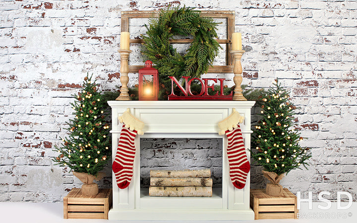 Noel Christmas Fireplace - HSD Photography Backdrops