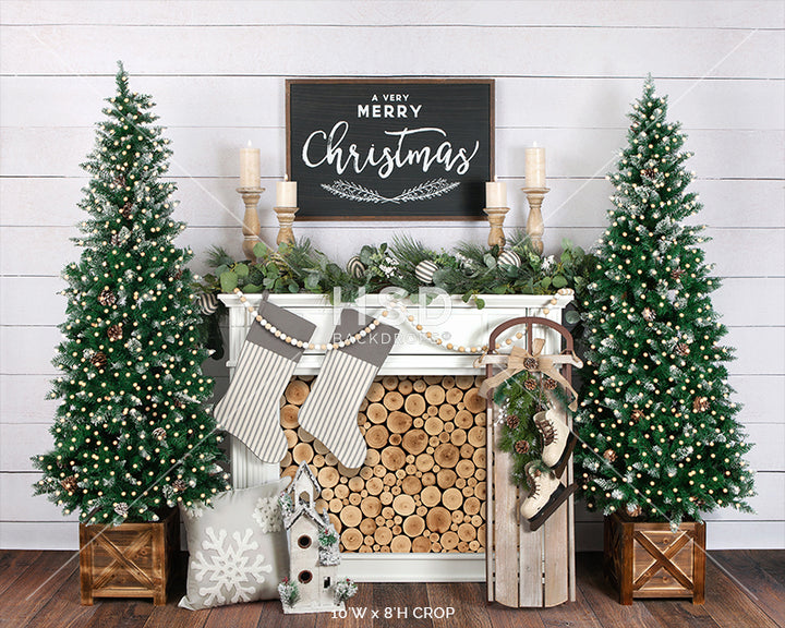 Farmhouse Christmas Fireplace - HSD Photography Backdrops