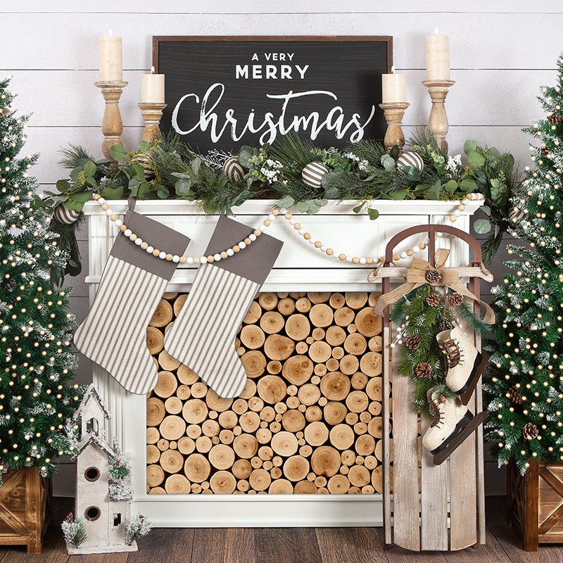 Farmhouse Christmas Fireplace - HSD Photography Backdrops