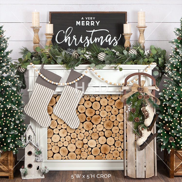 Farmhouse Christmas Fireplace - HSD Photography Backdrops