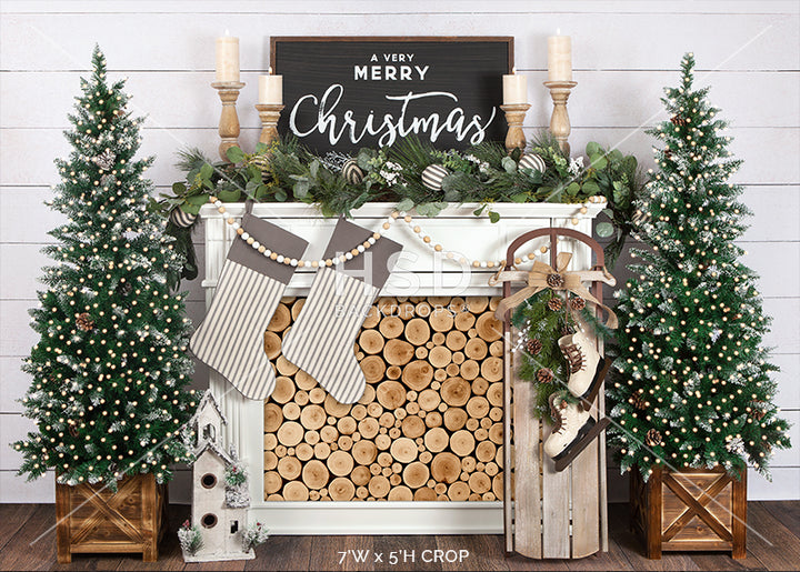Farmhouse Christmas Fireplace - HSD Photography Backdrops