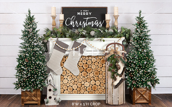 Farmhouse Christmas Fireplace - HSD Photography Backdrops