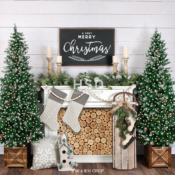 Farmhouse Christmas Fireplace - HSD Photography Backdrops