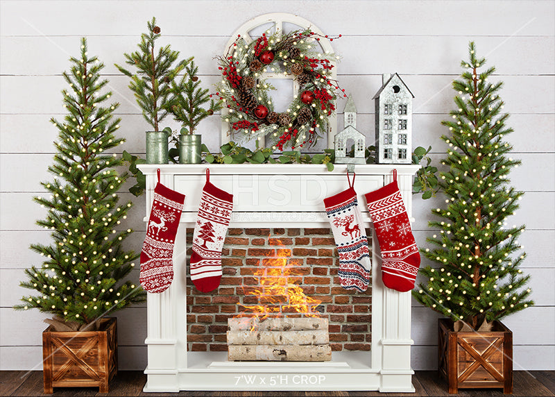 Fair Isle Christmas Fireplace - HSD Photography Backdrops