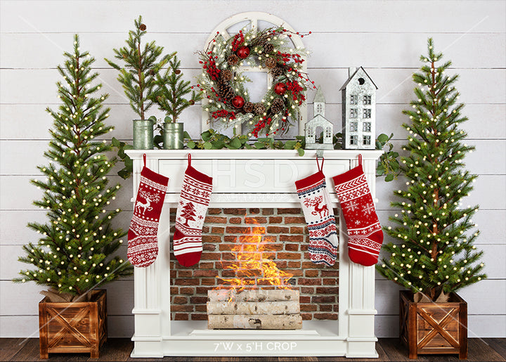 Fair Isle Christmas Fireplace - HSD Photography Backdrops
