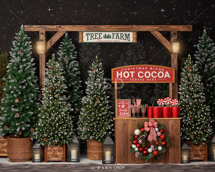 Hot Cocoa Tree Farm (lights) - HSD Photography Backdrops