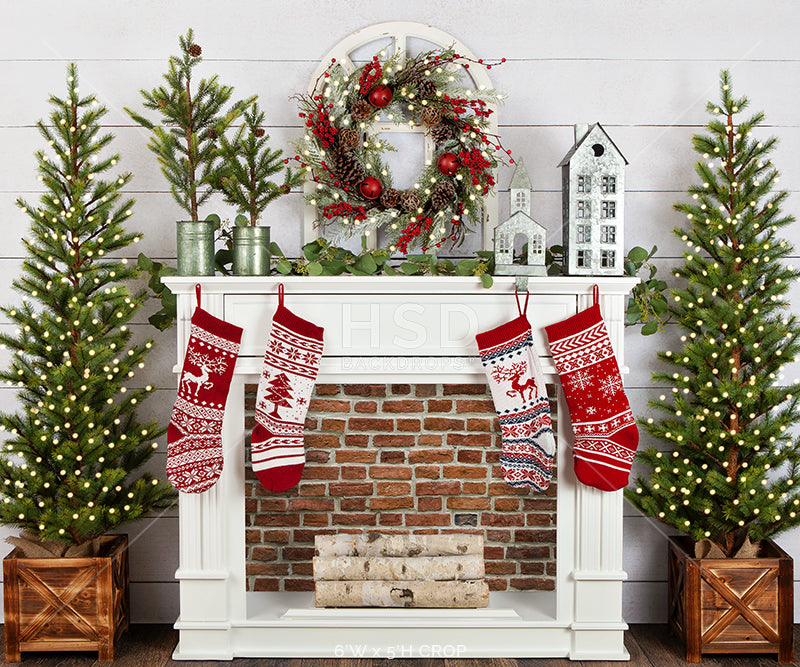 Fair Isle Christmas Fireplace (no fire) - HSD Photography Backdrops