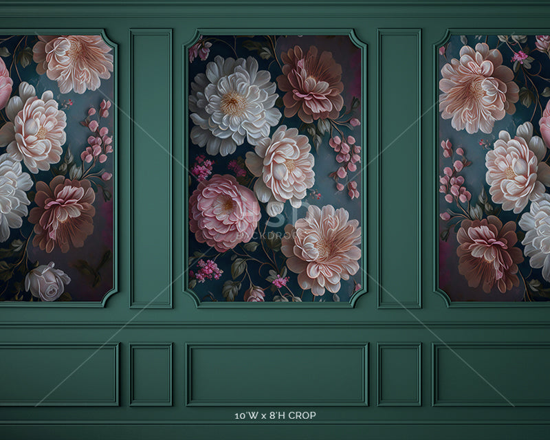 Elegant Floral Emerald Wall - HSD Photography Backdrops